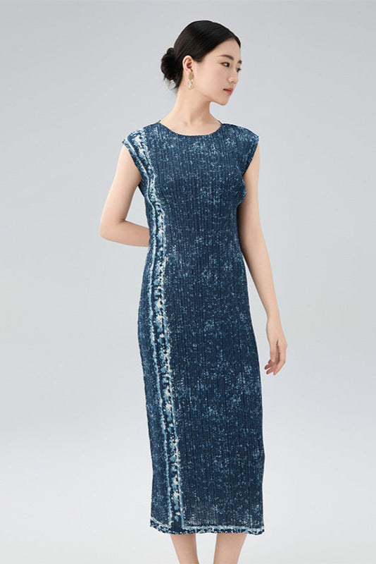 Hot-Selling Pleated Print Dress – Sleeveless A-Line, Plus-Size Friendly, Elegant Casual Style
