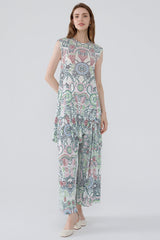 Boho Two-Piece Set – Dot Print Top and Pleated Wide-Leg Pants