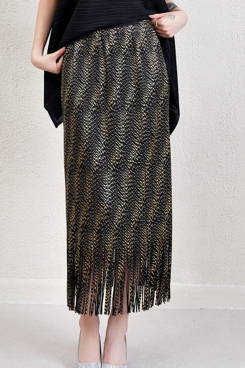 Pleats Art Style A-Line Pleated Skirt – Tassel Drape Design