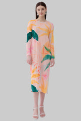 Miyake's temperament waist long-sleeved dress skirt for women 2025 spring and summer new floral print pleated A-line skirt women
