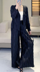 Pleated Style Women’s Fashion Suit – Feminine Jacket and Loose Wide-Leg Pants Two-Piece Set