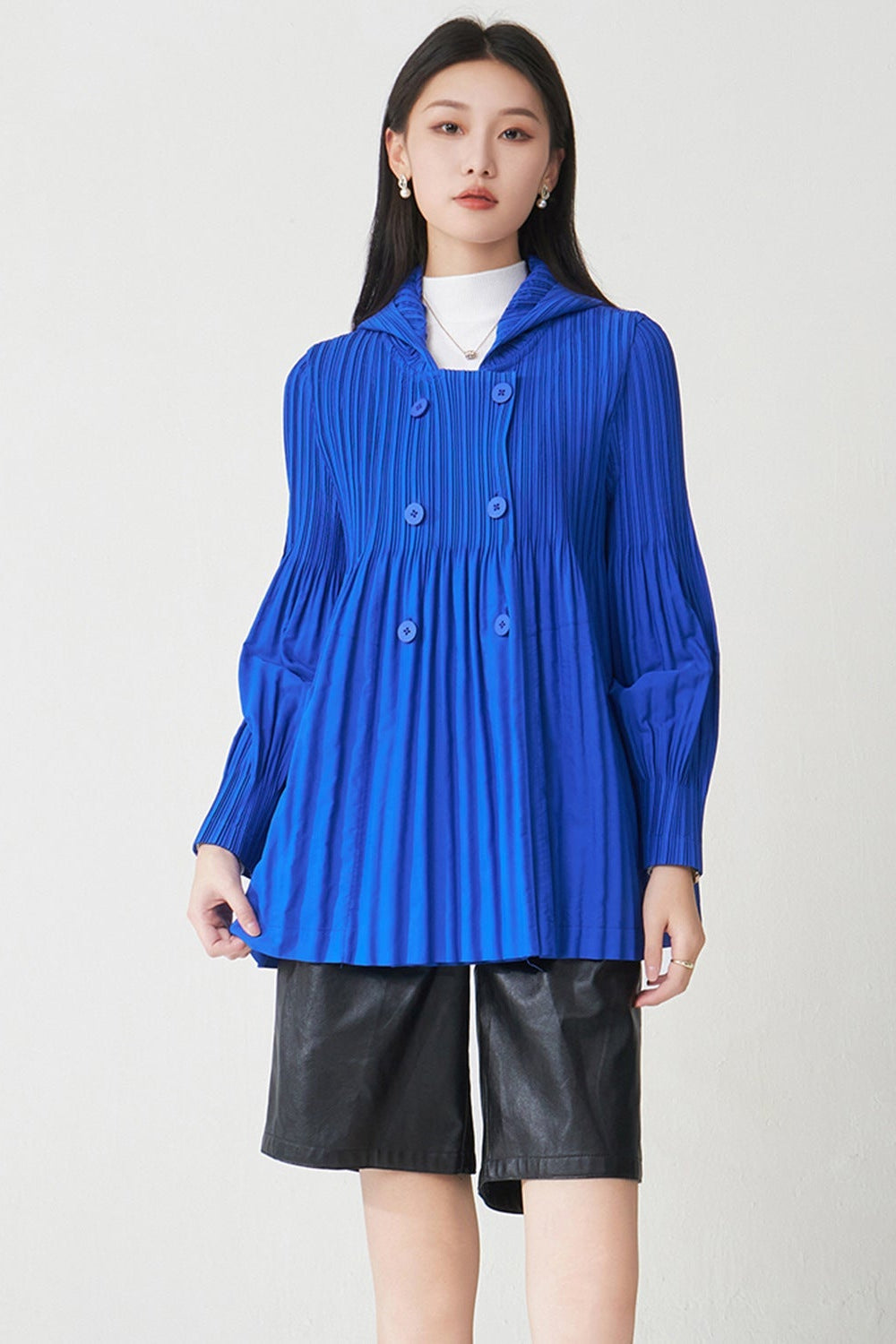Pleats Please Hooded Cardigan Jacket – Loose Casual Pleated Outerwear