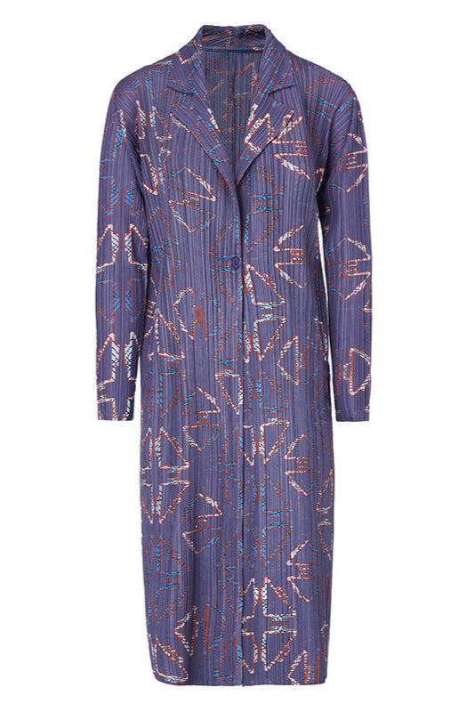Women’s Autumn Pleated Trench Coat – French Print Lapel Jacket