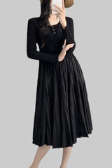 Pleated Solid Color A-Line Maxi Dress – Elegant Waist-Tied Style for Women