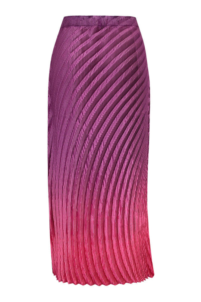 Pleats Art Style Pleated Skirt – Fish Scale Gradient High-Waist A-Line