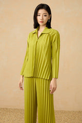2025 Pre-Spring Handmade Pleated Two-Piece Set – Cardigan Top & Straight-Leg Pants, Effortless Chic