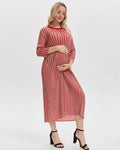 Pleatsart Wrinkle-Free Travel-Friendly Gingham Pleats Midi Dress With Pockets