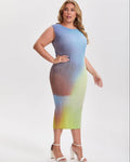 Pleatsart Wrinkle-Free Travel-Friendly Ombre Pleats Midi Dress – Sleeveless Stretch Fit