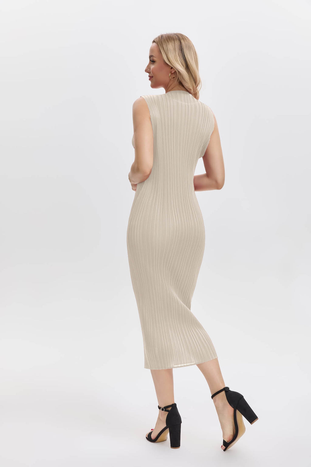 Pleatsart Wrinkle-Free Travel-Friendly Pleats Midi Dress -Off White
