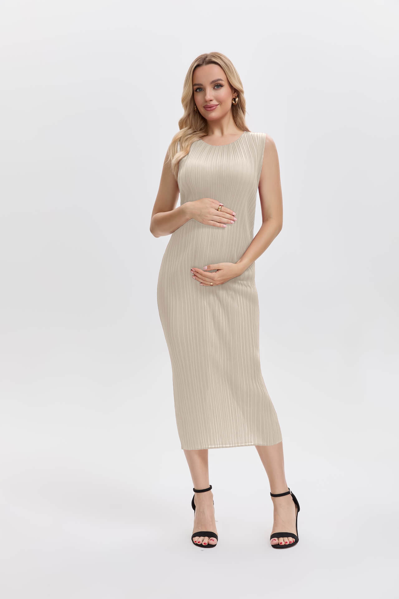 Pleatsart Wrinkle-Free Travel-Friendly Pleats Midi Dress -Off White