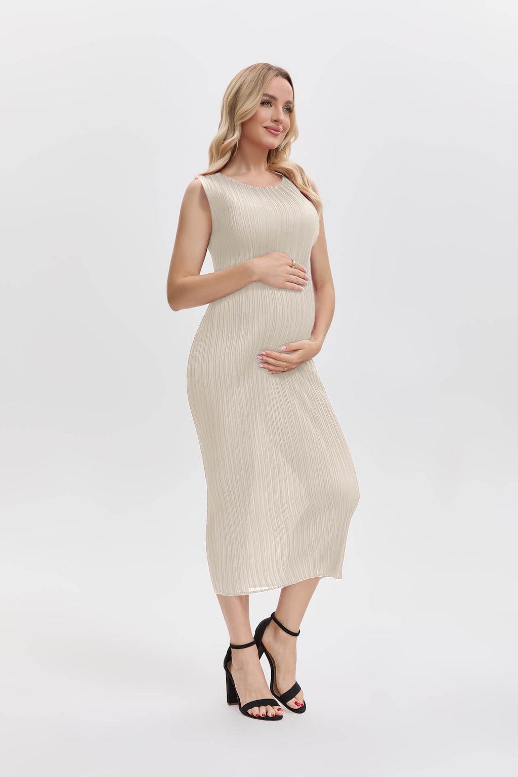 Pleatsart Wrinkle-Free Travel-Friendly Pleats Midi Dress -Off White