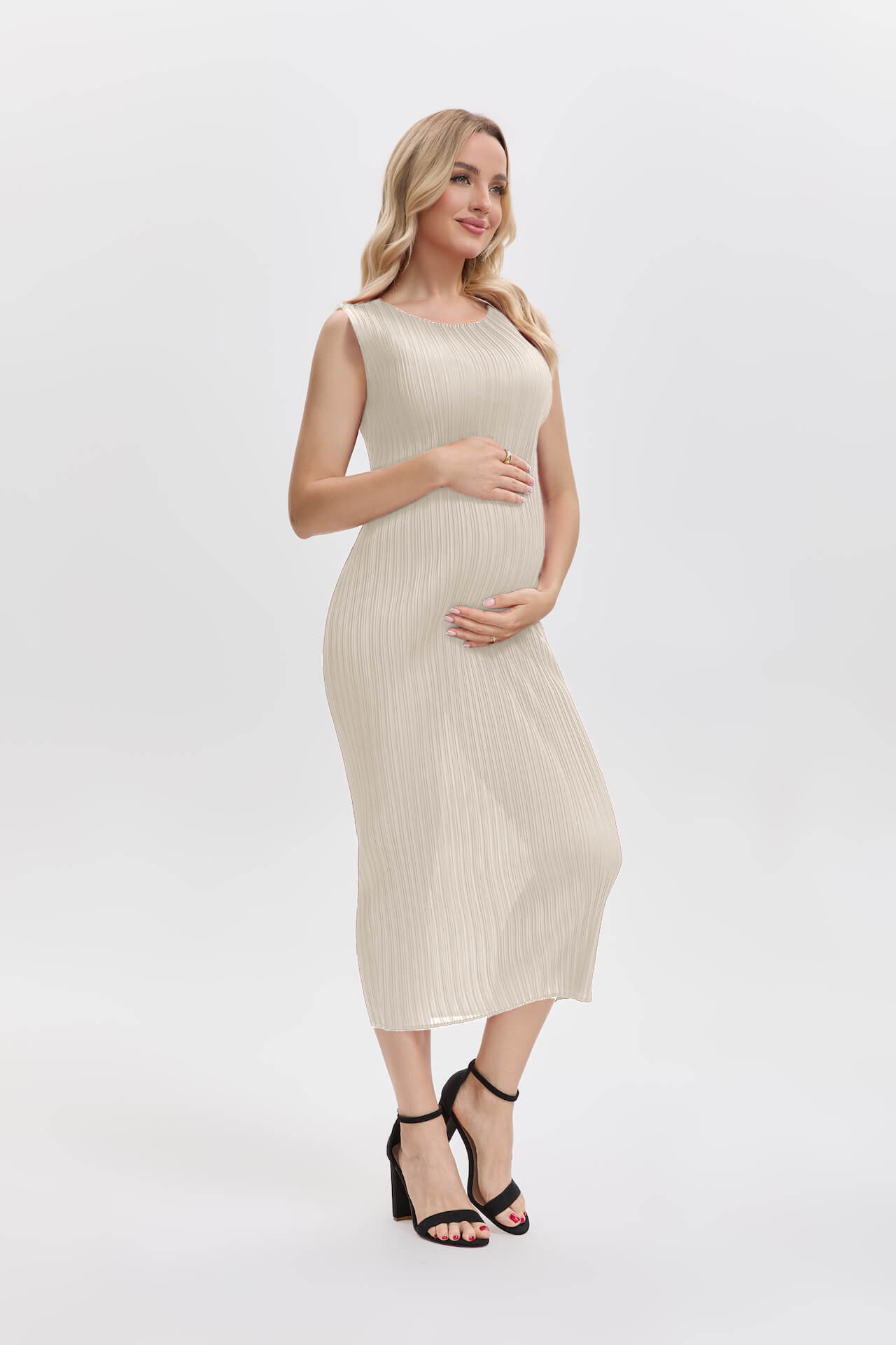 Pleatsart Wrinkle-Free Travel-Friendly Pleats Midi Dress -Off White