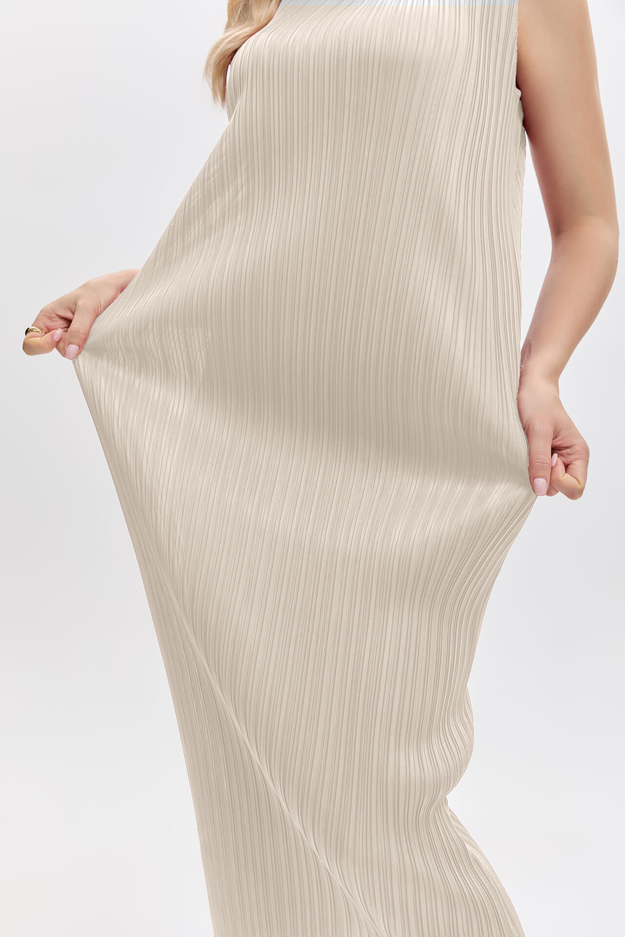 Pleatsart Wrinkle-Free Travel-Friendly Pleats Midi Dress -Off White