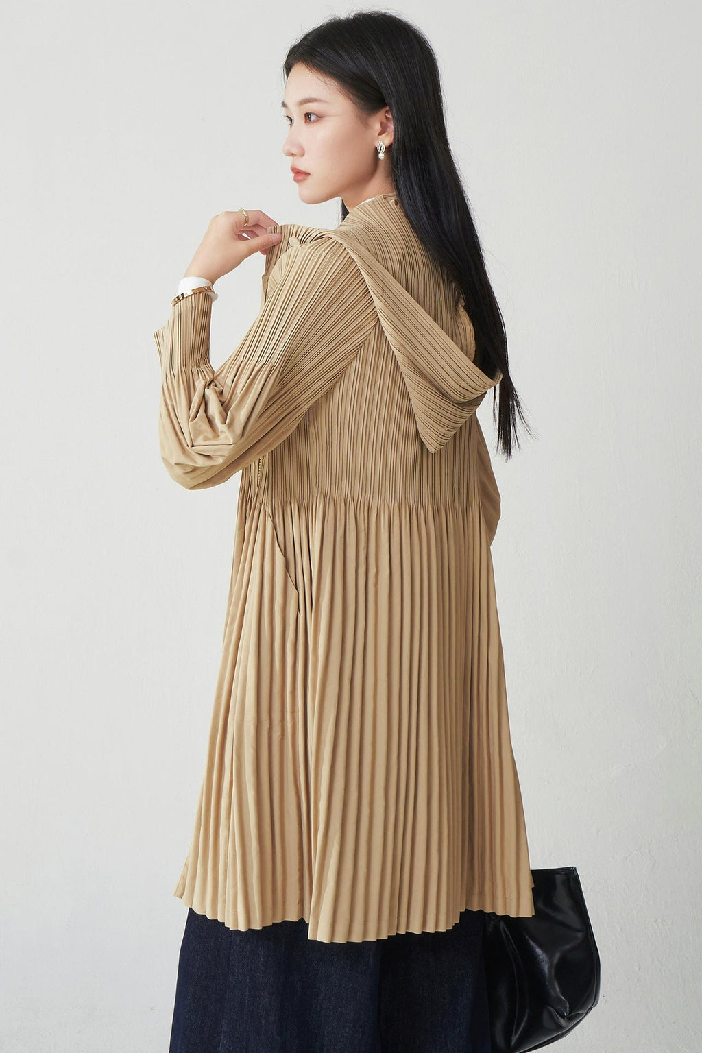 Pleatsart Wrinkle-Free Hooded Pleats Trench Coat
