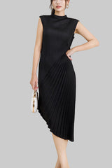 Niche design sense irregular pleated skirt dress women's cross-border new half-high neck fashion elegant dress skirt IsseyMiyakePleats