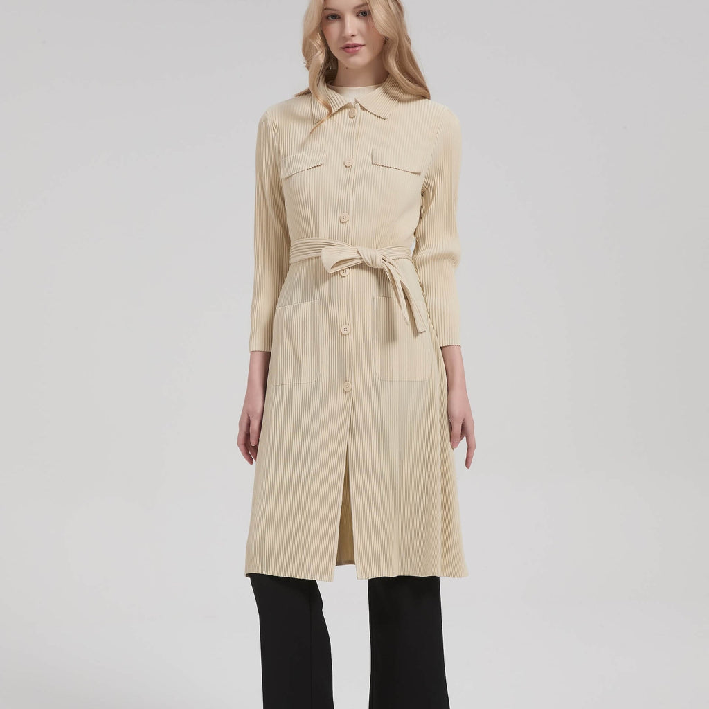 Pleatsart Wrinkle-Free Mid-Length Pleats Trench Coat