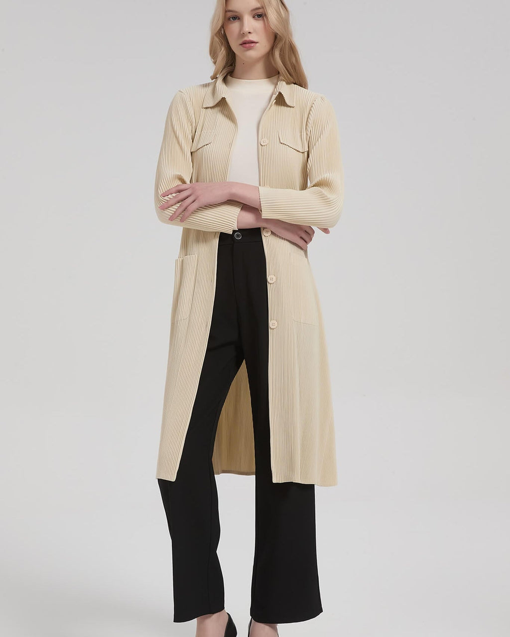 Pleatsart Wrinkle-Free Mid-Length Pleats Trench Coat