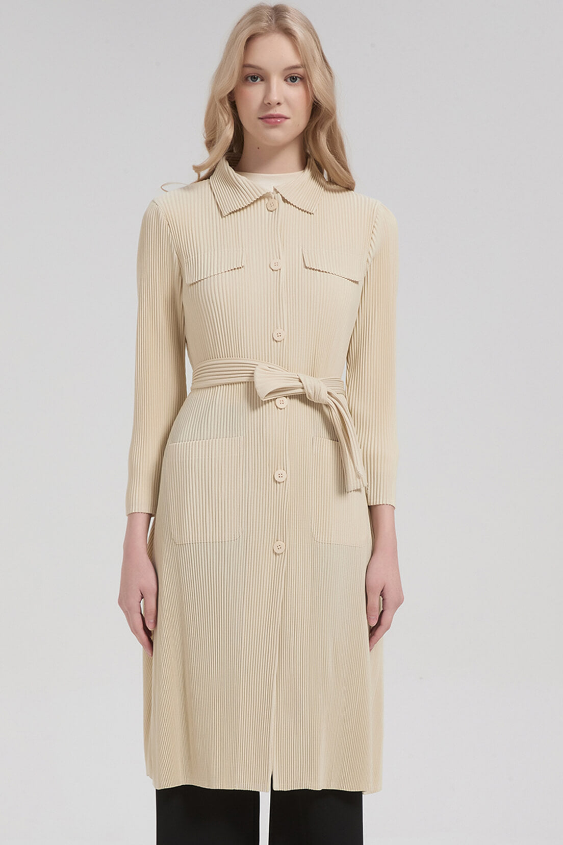 Pleatsart Wrinkle-Free Mid-Length Pleats Trench Coat