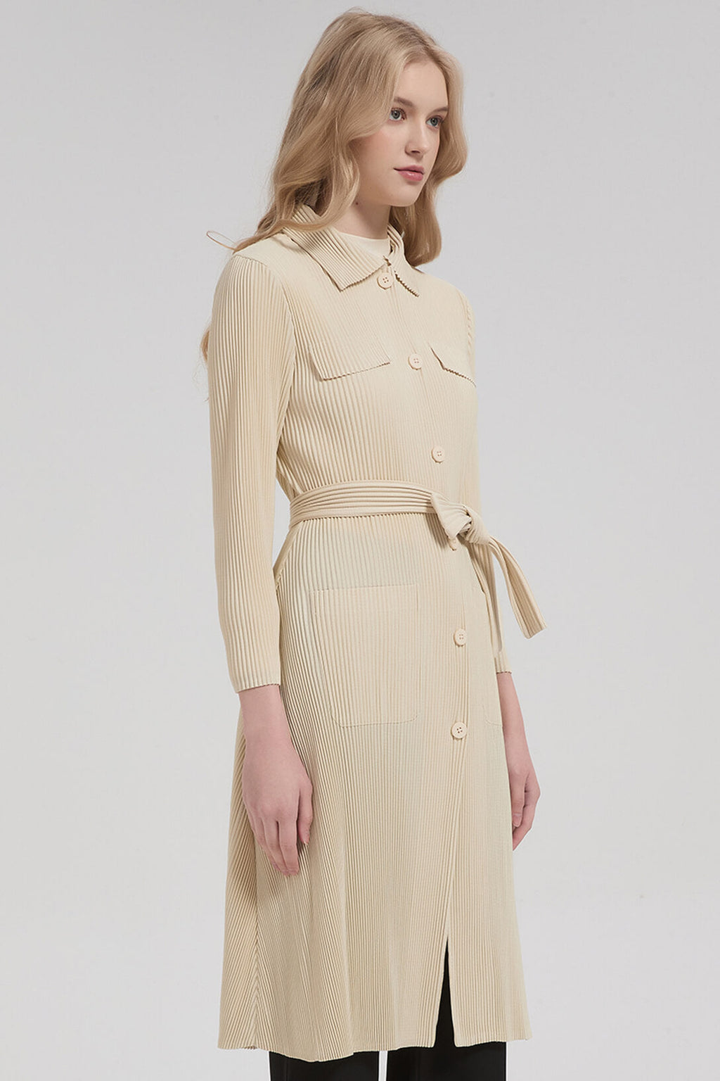 Pleatsart Wrinkle-Free Mid-Length Pleats Trench Coat