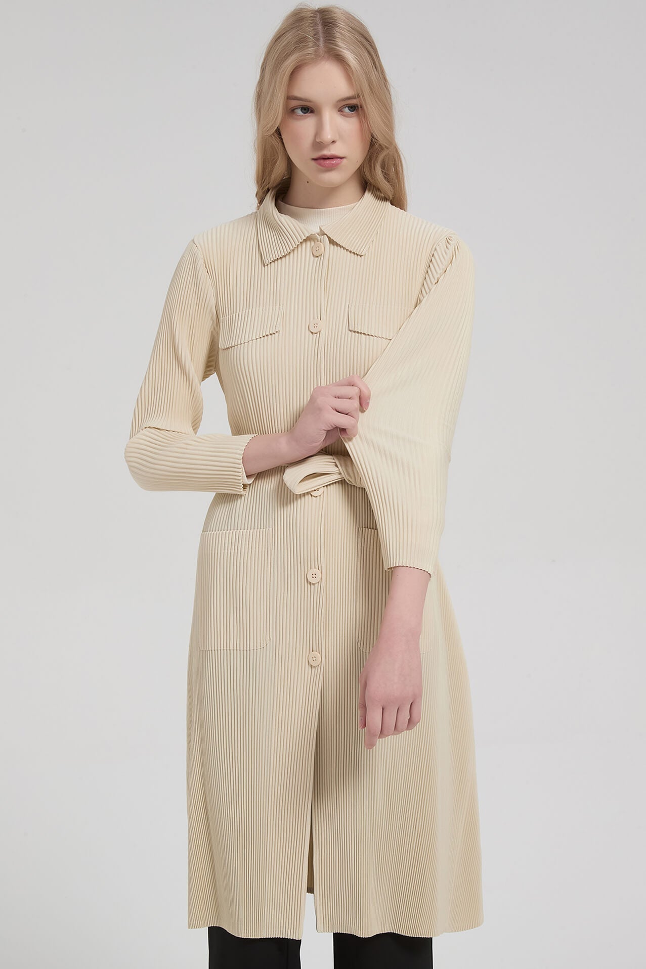 Pleatsart Wrinkle-Free Mid-Length Pleats Trench Coat