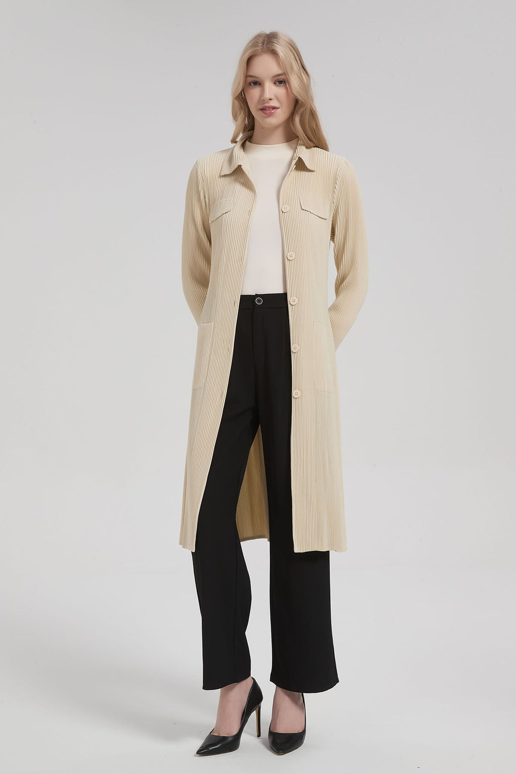 Pleatsart Wrinkle-Free Mid-Length Pleats Trench Coat