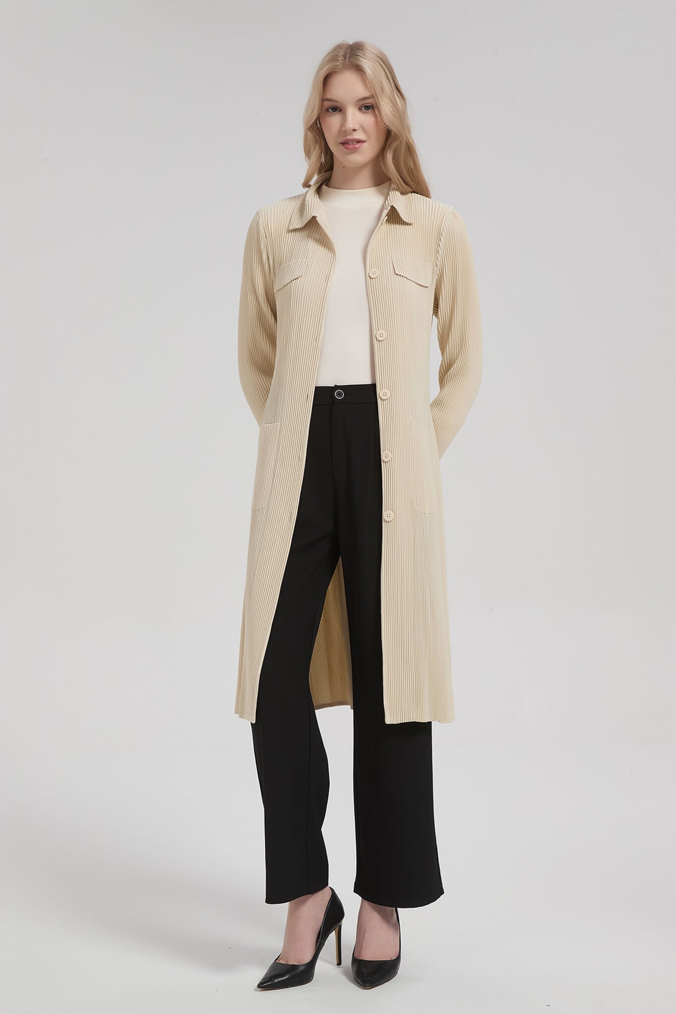 Pleatsart Wrinkle-Free Mid-Length Pleats Trench Coat