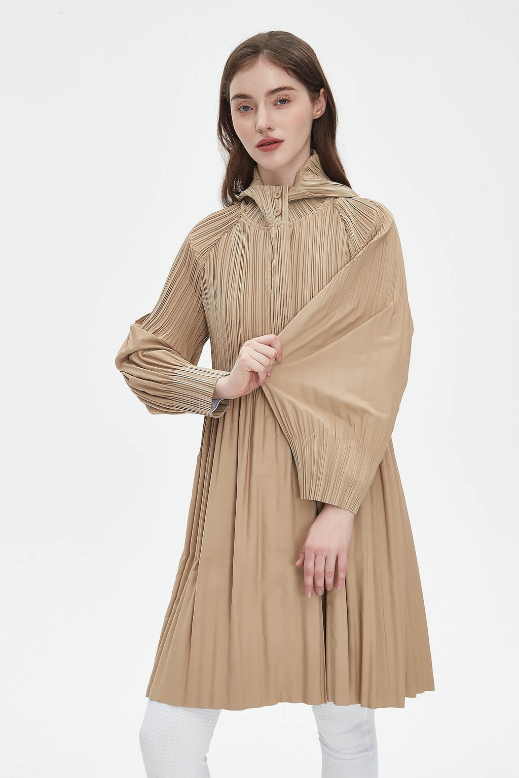 Pleatsart Wrinkle-Free Hooded Pleats Trench Coat