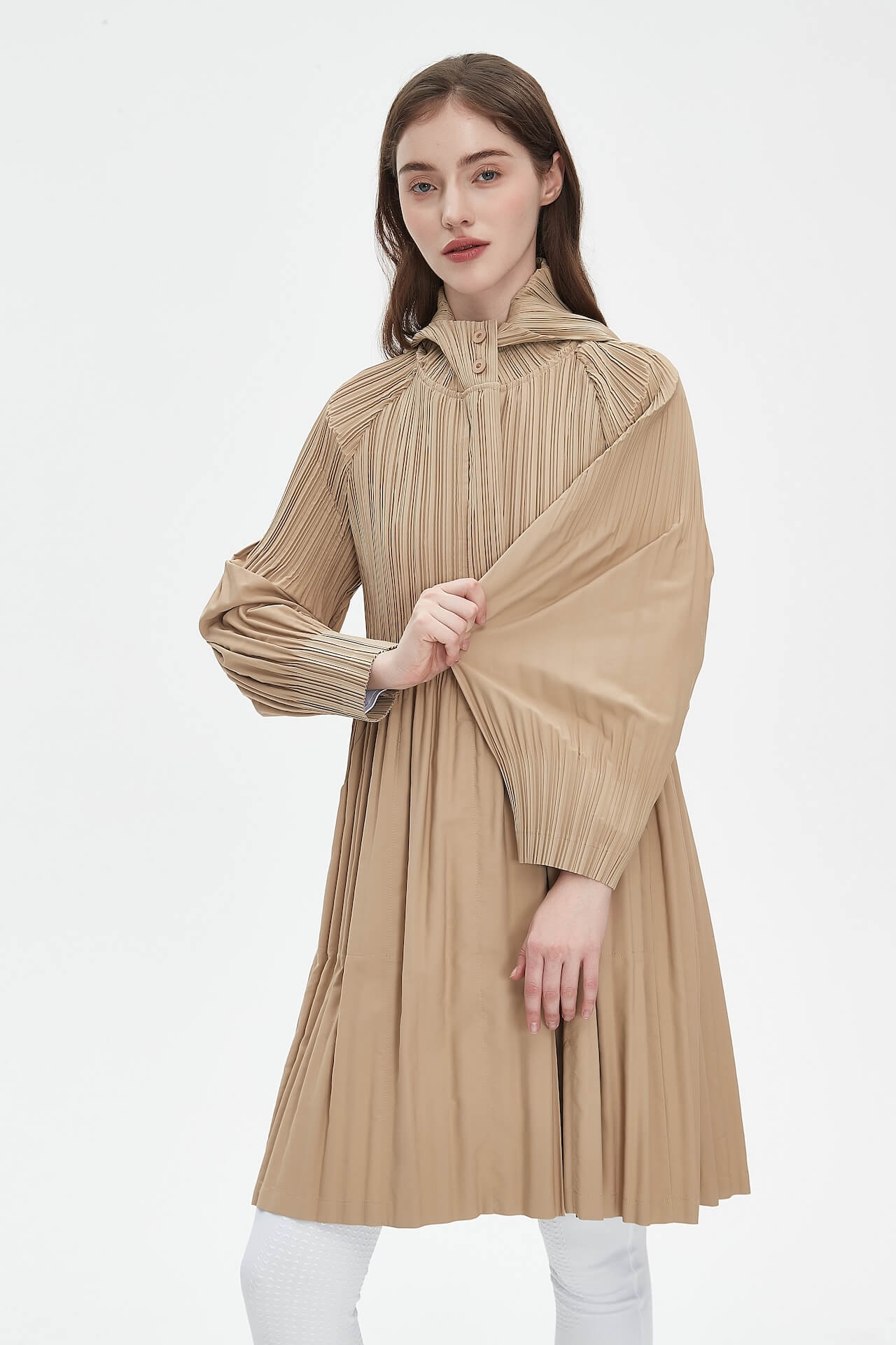 Pleatsart Wrinkle-Free Hooded Pleats Trench Coat