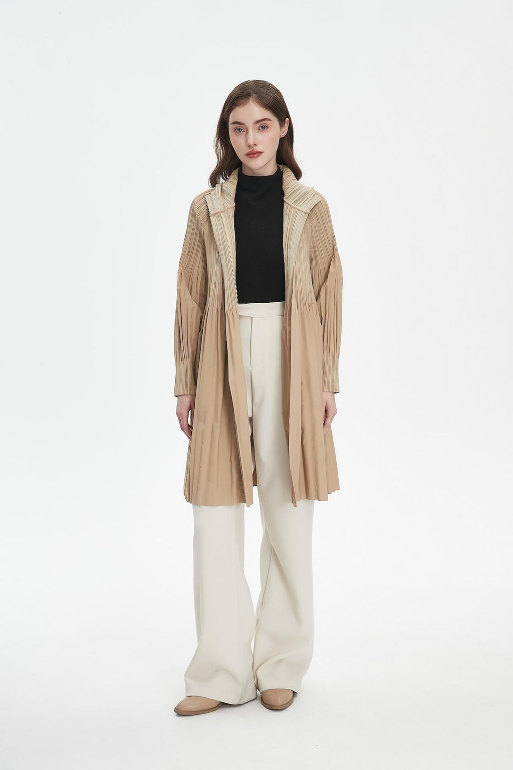 Pleatsart Wrinkle-Free Hooded Pleats Trench Coat