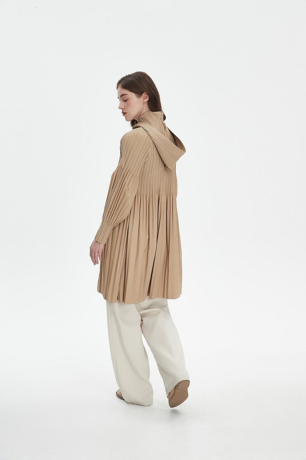Pleatsart Wrinkle-Free Hooded Pleats Trench Coat