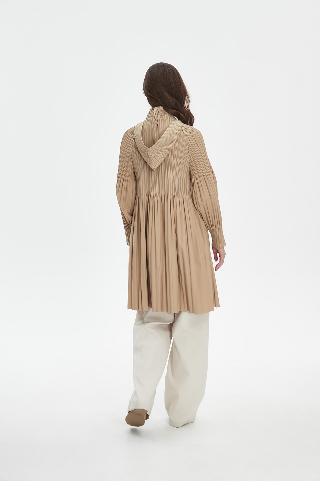 Pleatsart Wrinkle-Free Hooded Pleats Trench Coat