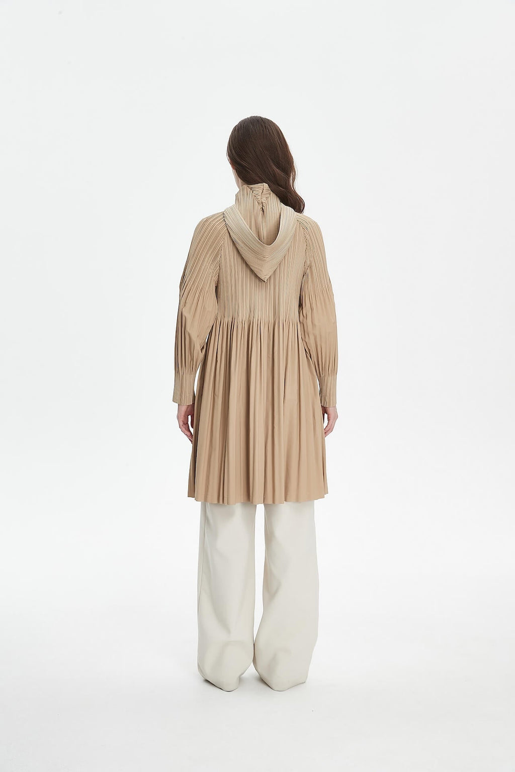 Pleatsart Wrinkle-Free Hooded Pleats Trench Coat