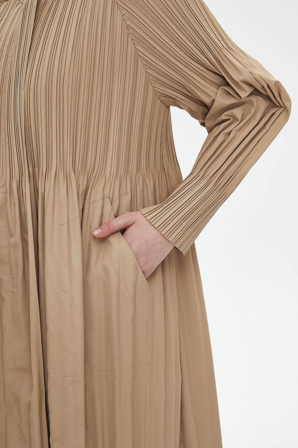 Pleatsart Wrinkle-Free Hooded Pleats Trench Coat