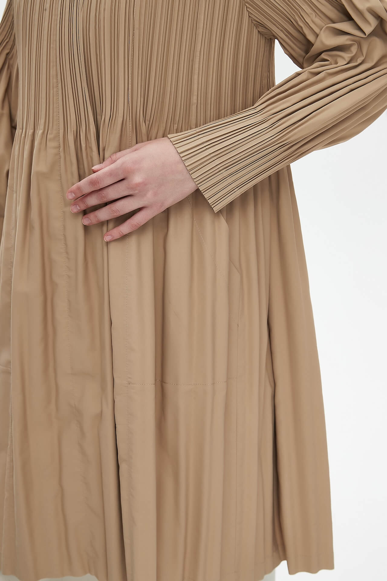Pleatsart Wrinkle-Free Hooded Pleats Trench Coat
