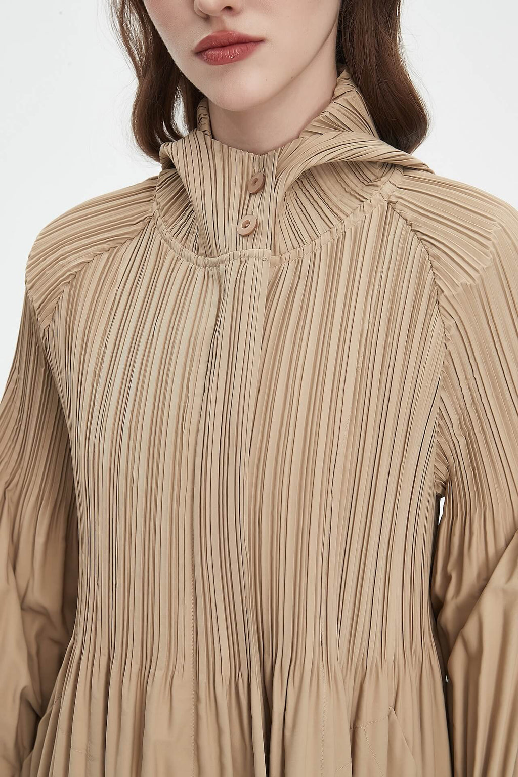 Pleatsart Wrinkle-Free Hooded Pleats Trench Coat
