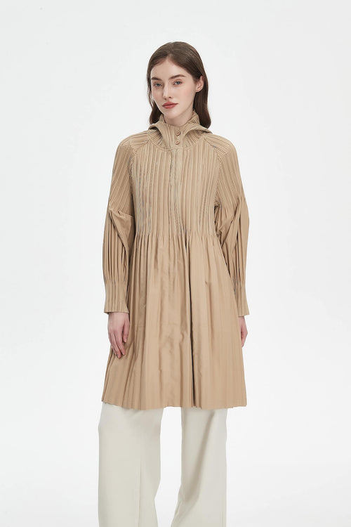 Pleatsart Wrinkle-Free Hooded Pleats Trench Coat