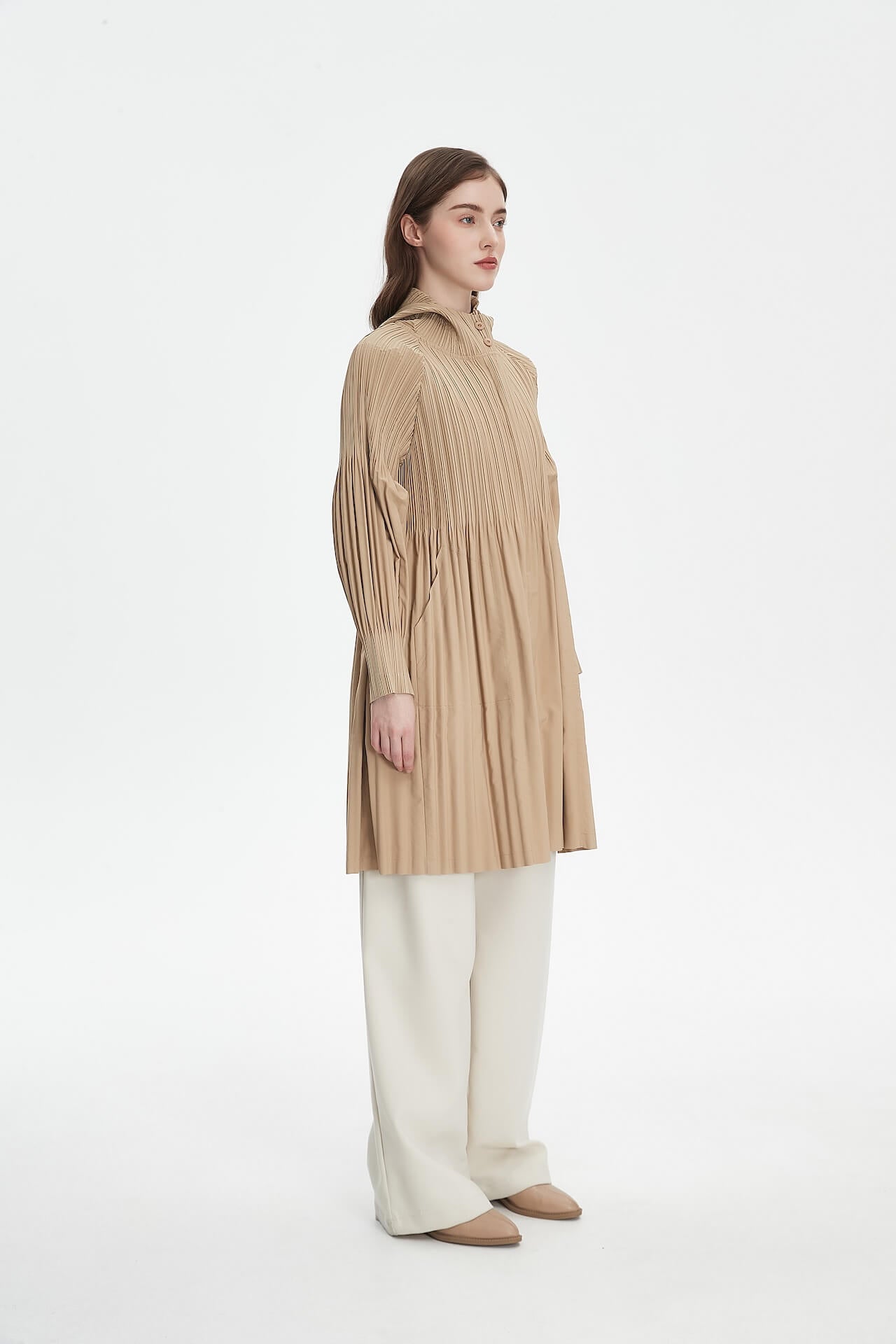 Pleatsart Wrinkle-Free Hooded Pleats Trench Coat
