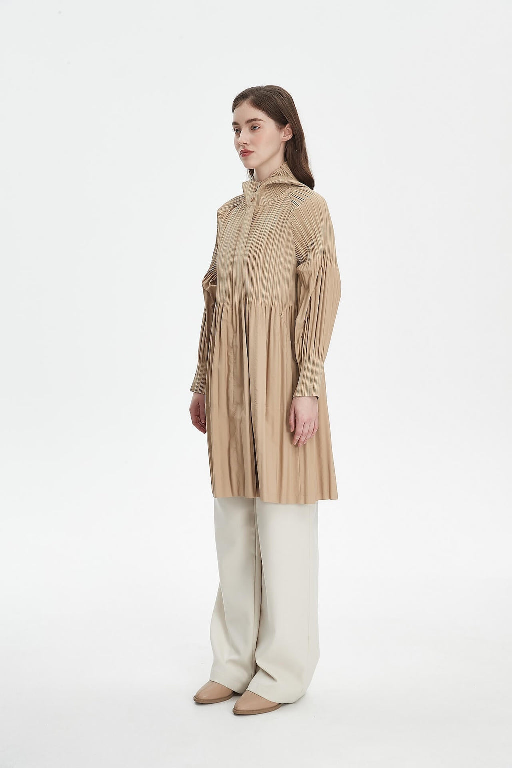 Pleatsart Wrinkle-Free Hooded Pleats Trench Coat
