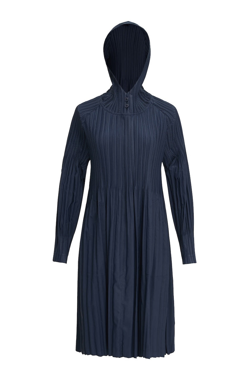 Pleatsart Wrinkle-Free Hooded Pleats Trench Coat