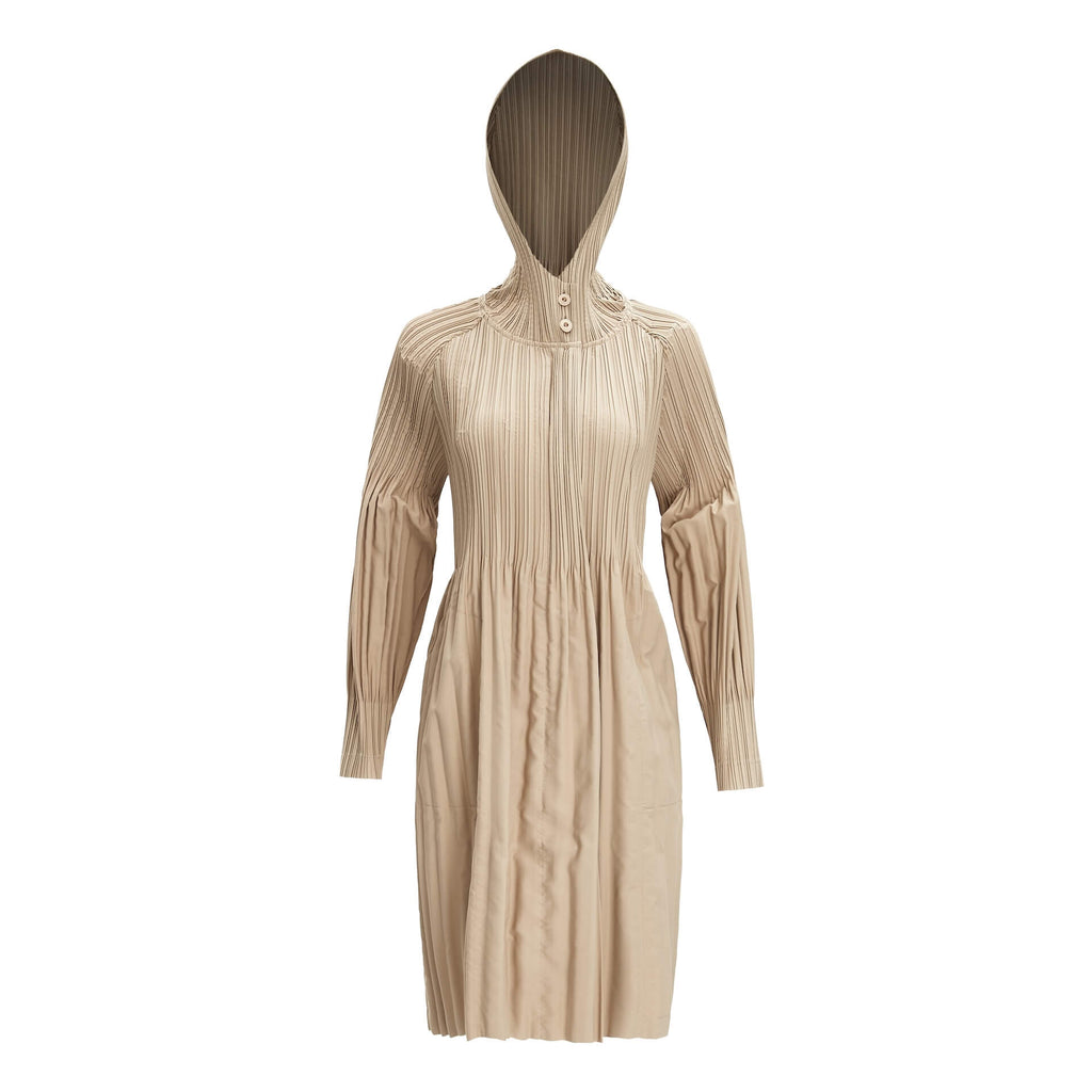 Pleatsart Wrinkle-Free Hooded Pleats Trench Coat