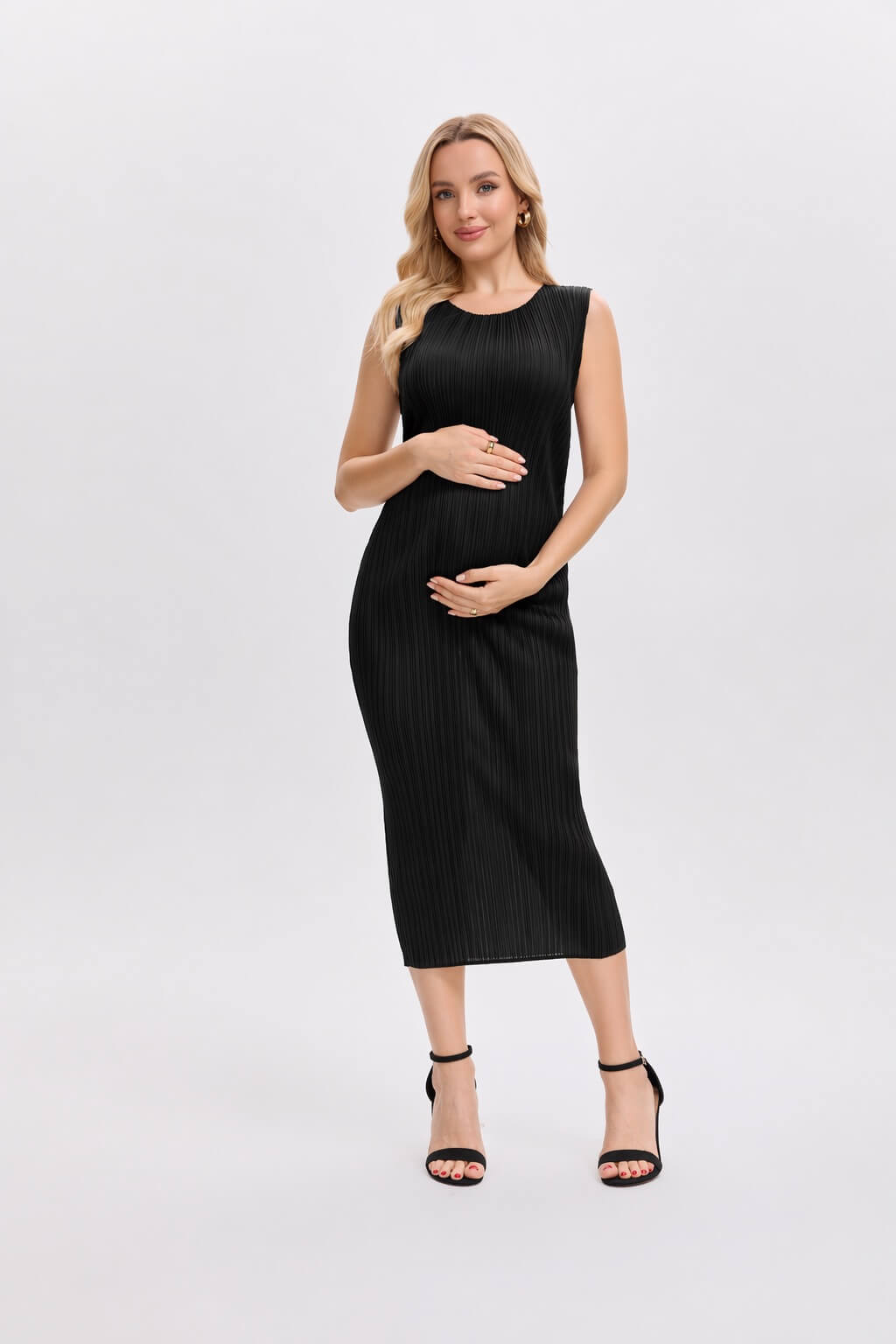 Pleatsart Wrinkle-Free Travel-Friendly Pleats Midi Dress -Black