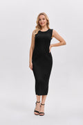 Pleatsart Wrinkle-Free Travel-Friendly Pleats Midi Dress -Black