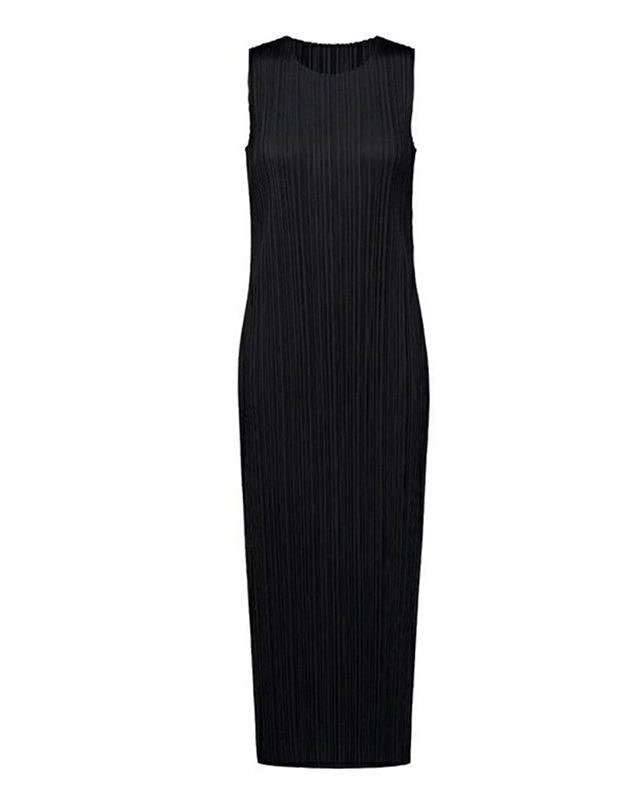 Pleatsart Wrinkle-Free Travel-Friendly Pleats Midi Dress -Black