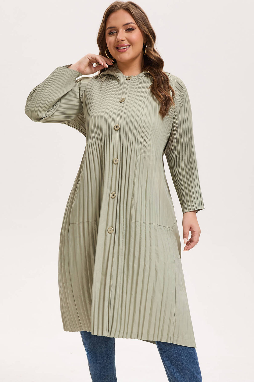 Pleatsart Wrinkle-Free Hooded Pleats Trench Coat