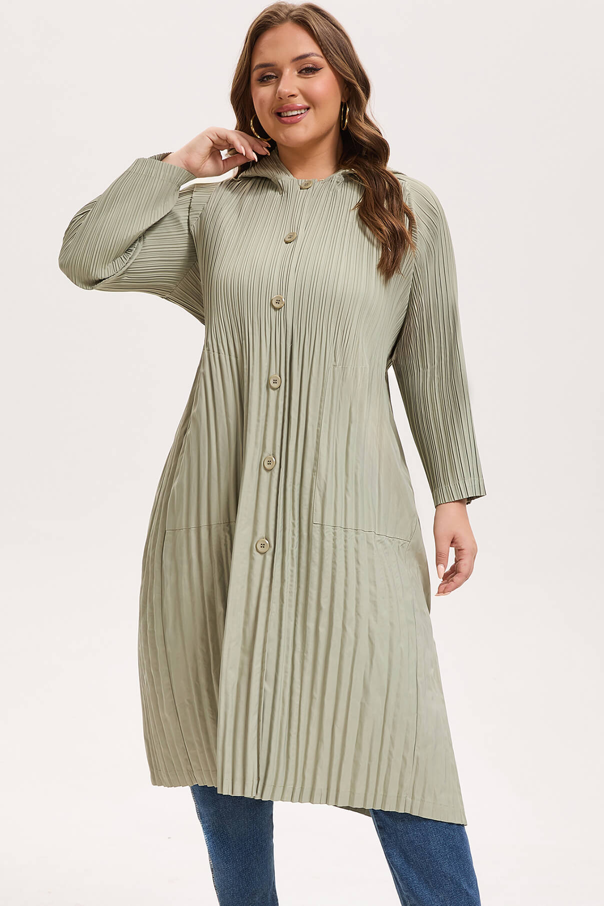 Pleatsart Wrinkle-Free Hooded Pleats Trench Coat