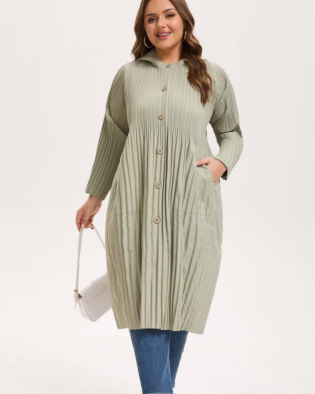 Pleatsart Wrinkle-Free Hooded Pleats Trench Coat