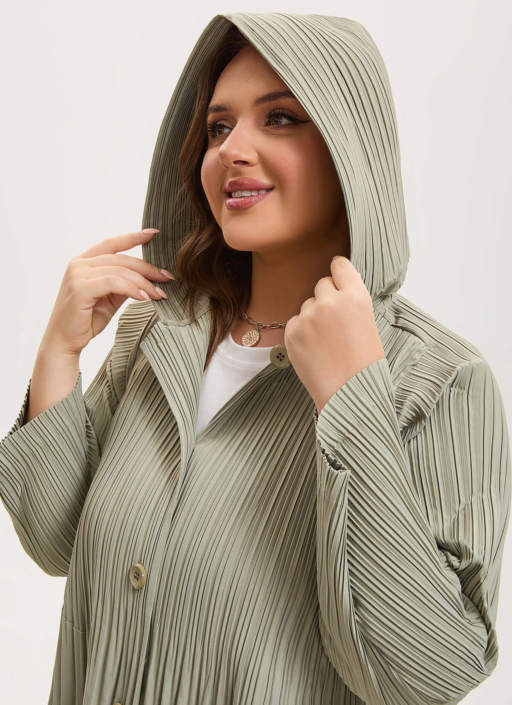 Pleatsart Wrinkle-Free Hooded Pleats Trench Coat