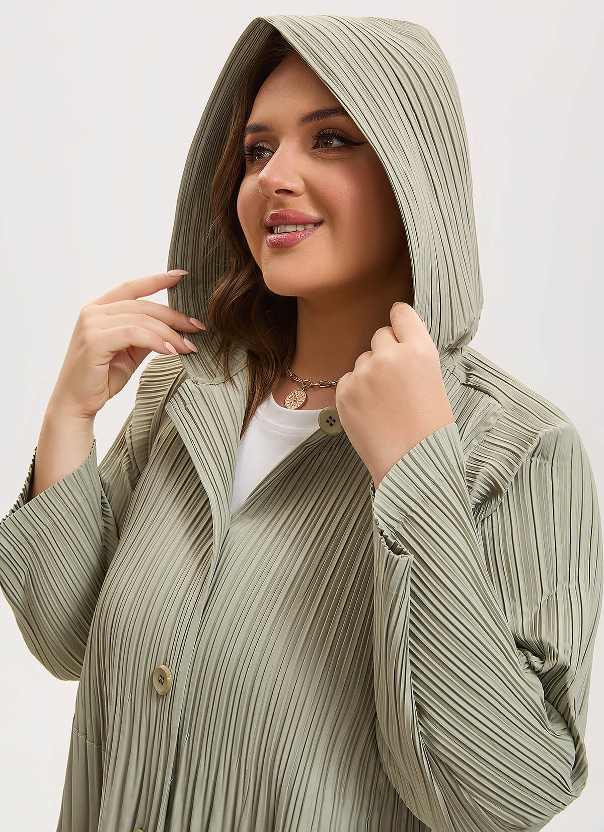 Pleatsart Wrinkle-Free Hooded Pleats Trench Coat
