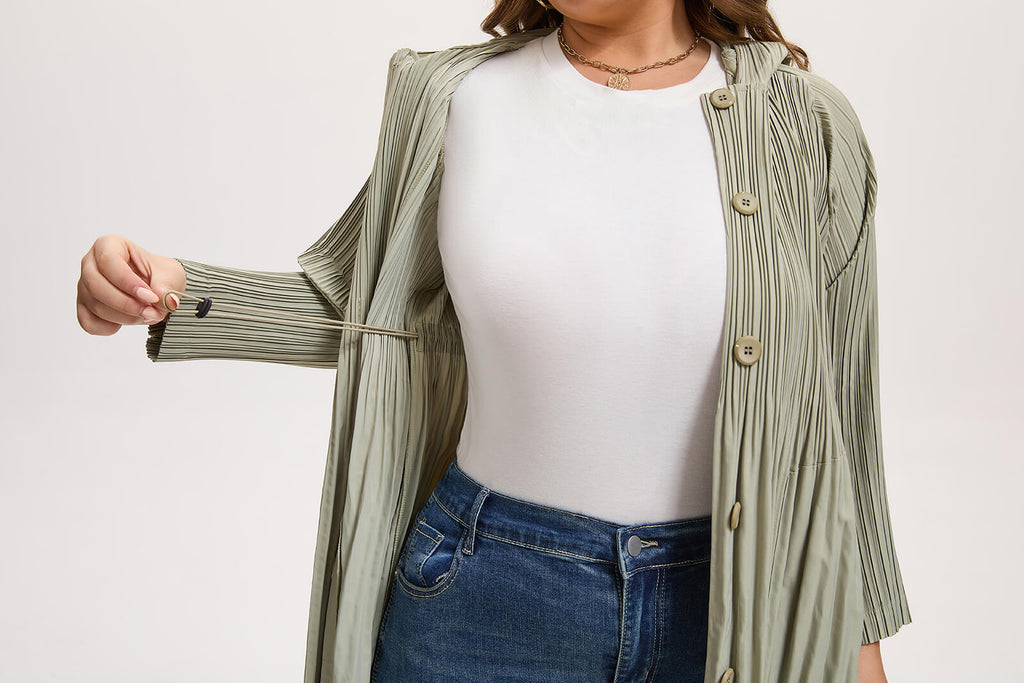 Pleatsart Wrinkle-Free Hooded Pleats Trench Coat