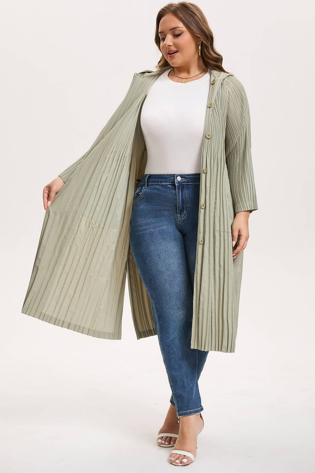 Pleatsart Wrinkle-Free Hooded Pleats Trench Coat